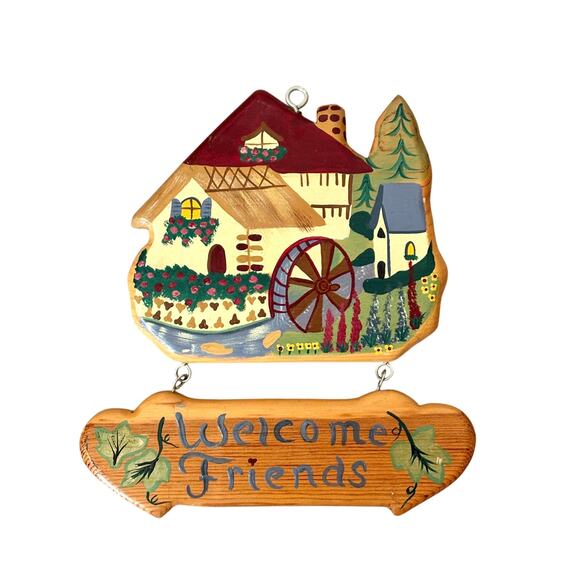Welcome Friends Hand painted Wooden Plaque - Picture 1 of 4